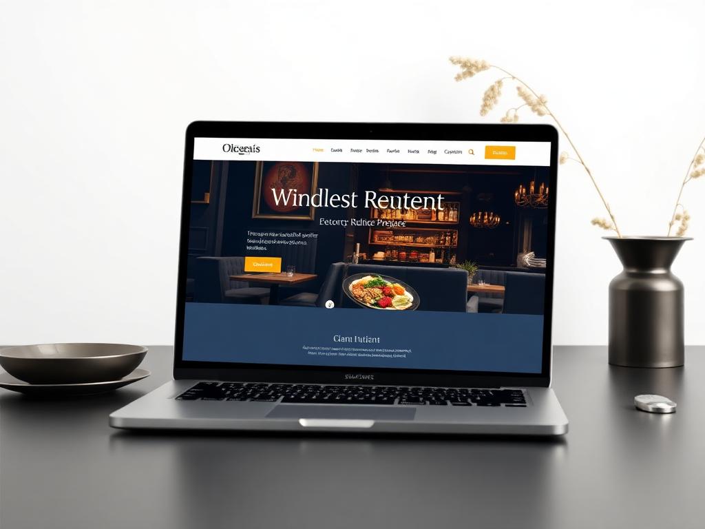 Restaurant website design shown on a laptop